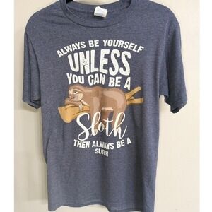 Port & Company Sloth Graphic T-Shirt Blue Heather Always Be Yourself Mens Small